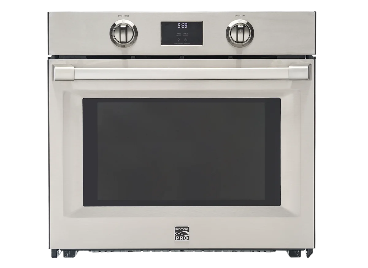 Built-in Kenmore Elite stainless steel wall oven cleanly installed in modern kitchen cabinetry